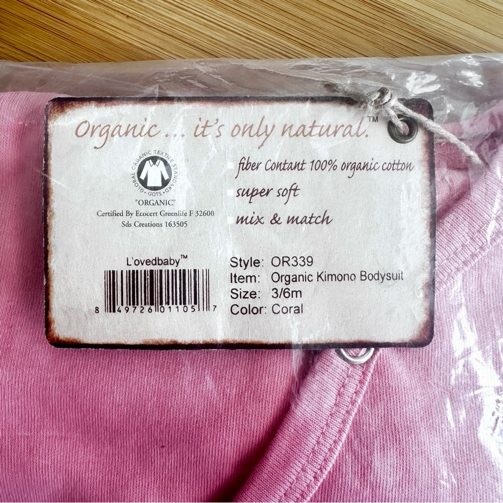 L'ovedbaby Coral Organic Cotton Bodysuit Size 3-6 Months - Picture 4 of 5
